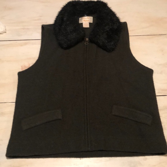 Vintage wool vest with faux fur removable collar - Picture 1 of 4